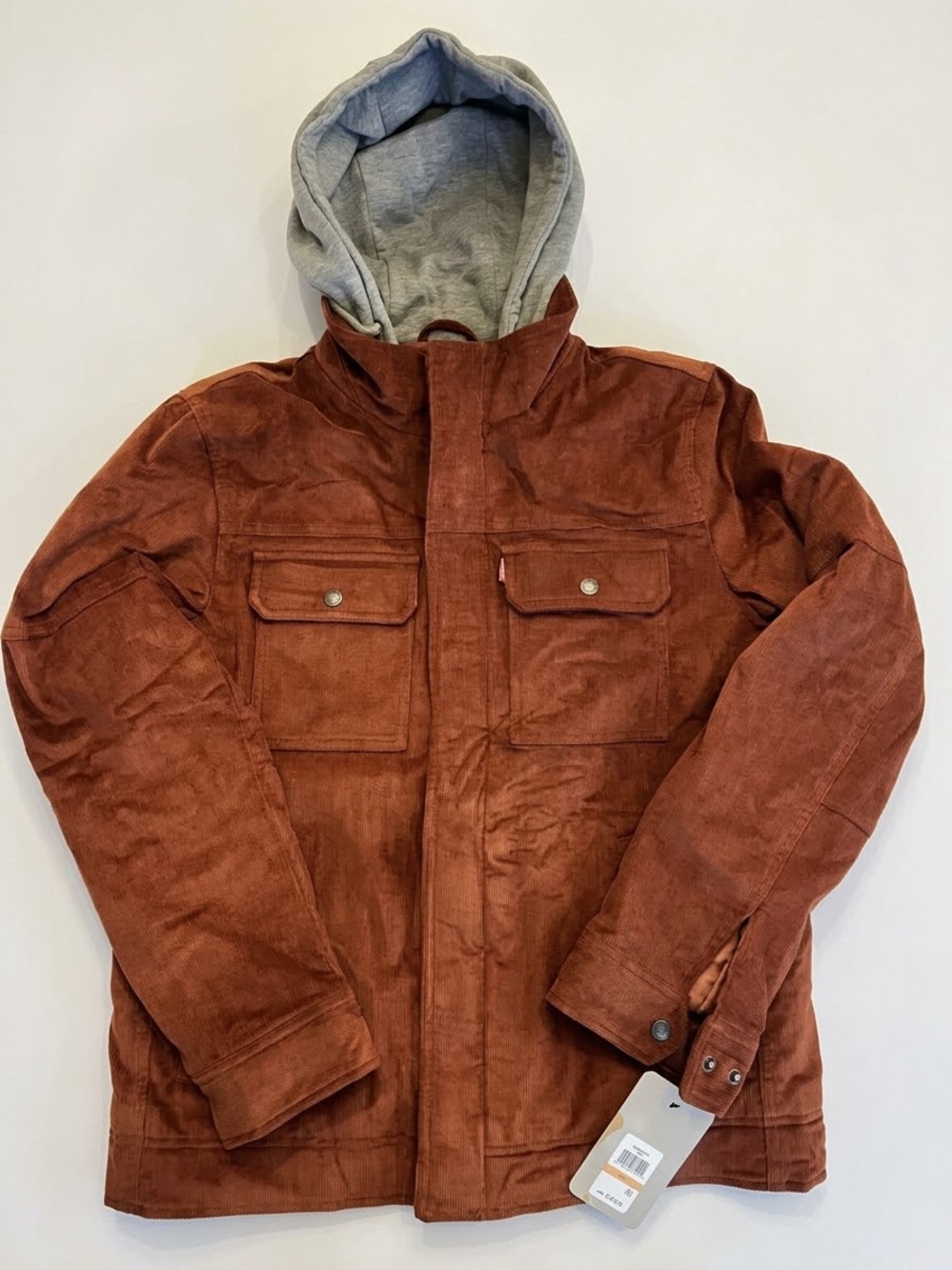 Levi's Hooded Corduroy Trucker Jacket Rust Brown Quilted Lined Mens S NWT